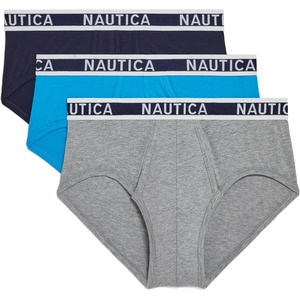 Nautica Men’s Classic Cotton Stretch 3-Pack Briefs(Peacoat/Heather Grey/Hawaiian Ocean)