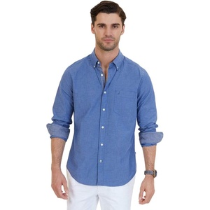 Nautica Men’s Classic Fit Stretch Solid Long Sleeve Button Down Shirt(Rivieria Blue)