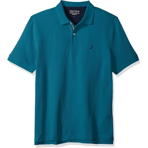 Nautica Men’s Classic Short Sleeve Solid Performance Deck Polo Shirt(Cargo Blue)