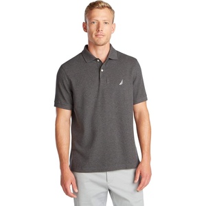 Nautica Men’s Classic Short Sleeve Solid Performance Deck Polo Shirt(Charcoal Heather (Basic Polo))