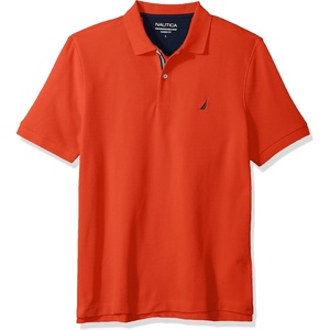 Nautica Men’s Classic Short Sleeve Solid Performance Deck Polo Shirt(Spicy Orange)