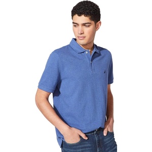 Nautica Men’s Classic Short Sleeve Solid Performance Deck Polo Shirt(Stellar Blue Heather (Basic Polo))