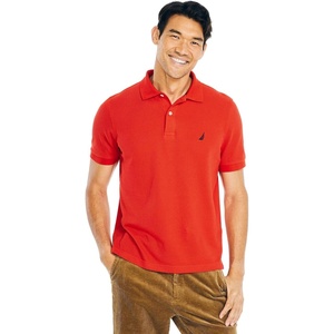 Nautica Men’s Classic Short Sleeve Solid Performance Deck Polo Shirt(Sunrise Red)