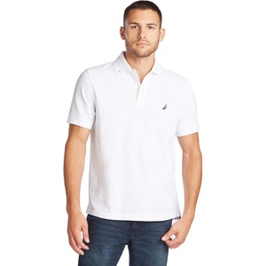 Nautica Men’s Classic Short Sleeve Solid Performance Deck Polo Shirt(White (Basic Polo))