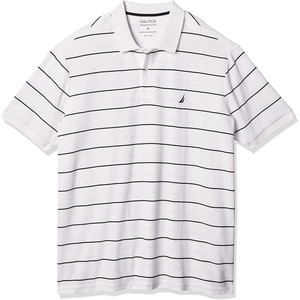 Nautica Mens Classic Short Sleeve Striped Polo Shirt(Bright White)