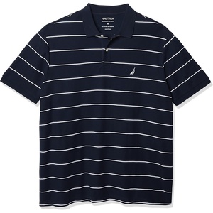 Nautica Mens Classic Short Sleeve Striped Polo Shirt(Navy)