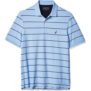Nautica Mens Classic Short Sleeve Striped Polo Shirt(Noon Blue)