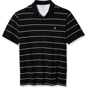 Nautica Mens Classic Short Sleeve Striped Polo Shirt(True Black)