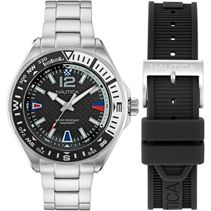 Nautica Men’s Clearwater Beach Watch(Black Silicone/Black/Silver)