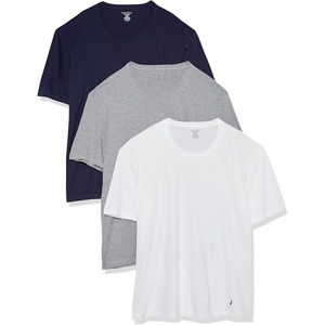 Nautica Mens Cotton Crew Neck 3-Pack T-Shirts(White/Peacoat/Heather Grey)