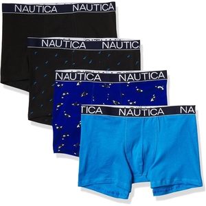 Nautica Men’s Cotton Stretch 4 Pack Boxer Briefs(Aero/Black/Orcas Bright Cobalt/Sail Print)