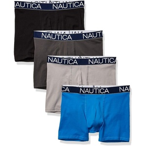 Nautica Men’s Cotton Stretch 4 Pack Boxer Briefs(Black/Charcoal/Alloy/Capri Blue)
