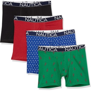Nautica Men’s Cotton Stretch 4 Pack Boxer Briefs(Black/Nautica Red/Bright Cobalt/Lobster Print)