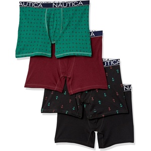 Nautica Men’s Cotton Stretch 4 Pack Boxer Briefs(Black/Tawny Port/Spruce Black/Anchor Print)