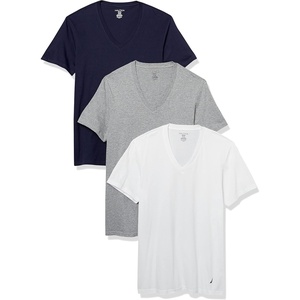 Nautica Men’s Cotton V-Neck 3-Pack T-Shirts(White/Peacoat/Heather Grey – 3 Pack)