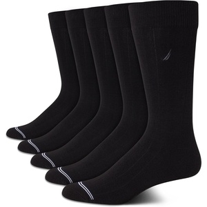 Nautica Mens Dress Socks – 5 Pack Breathable Comfort Stretch Crew-Length Work Socks for Men for Business Formal Wear (6-12.5)(Black Logo)