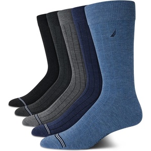 Nautica Mens Dress Socks – 5 Pack Breathable Comfort Stretch Crew-Length Work Socks for Men for Business Formal Wear (6-12.5)(Blue/Grey Rib)