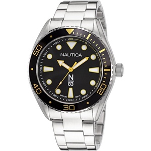 Nautica Men’s Finn World Watch(Silver/Black/Silver)