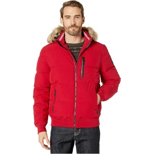 Nautica Men’s Lightweight Mix Media Bomber Jacket – Mechanical Stretch Water-Resistant Coat(Red)