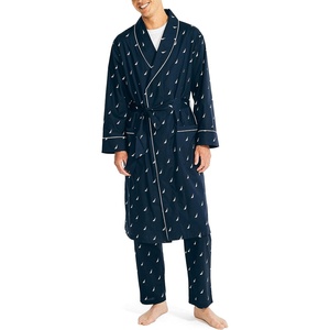 Nautica Men’s Long Sleeve Lightweight Cotton Woven Robe(Peacoat)