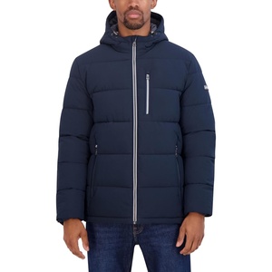 Nautica Men’s Midweight Faux Memory Puffer Jacket –Adjustable Hood Insulated Quilted Winter Coat(Deep Seas)