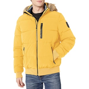 Nautica Men’s Midweight Faux Memory Puffer Jacket –Adjustable Hood Insulated Quilted Winter Coat(Mustard)