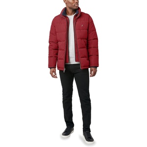 Nautica Men’s Midweight Puffer Jacket with Bib Insert – Fleece Collar, Insulated Winter Coat(Red)