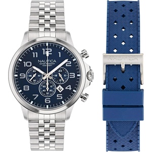 Nautica Men’s NCT Blue Ocean Chronograph Watch(Silver/Blue/Silver)