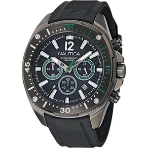 Nautica Men’s NCT Blue Sail Chronograph Watch(Black Silicone/Black/Black)