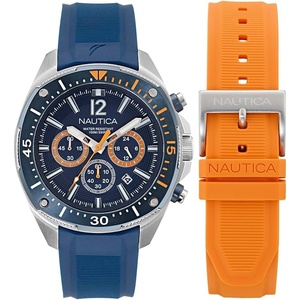 Nautica Men’s NCT Blue Sail Chronograph Watch(Blue-Orange/Blue/Silver)