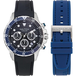 Nautica Men’s NST Chronograph 44mm Watch(Black-Blue/Black/Silver)
