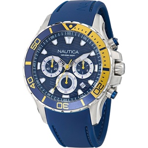 Nautica Men’s NST Chronograph 44mm Watch(Blue/Blue-Yellow/Silver)