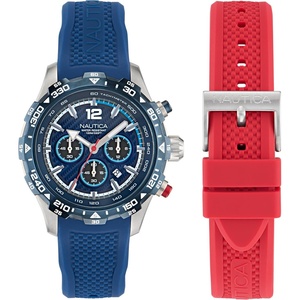 Nautica Men’s NST Chronograph 46mm Watch(Blue-red/Blue/Silver)
