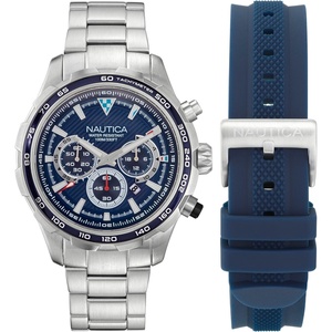 Nautica Men’s NST Chronograph 46mm Watch(Silver-Blue/Blue/Silver)