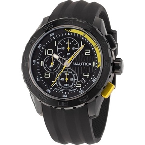 Nautica Men’s NST Chronograph 47mm Watch(Black Silicone/Black/IP Black)