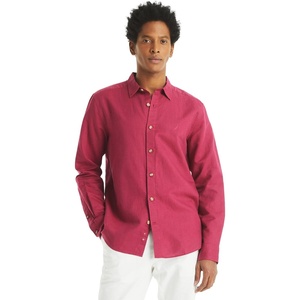 Nautica Men’s Nautica Sustainably Crafted Classic Fit Linen Shirt(Deck Crimson Sunst)