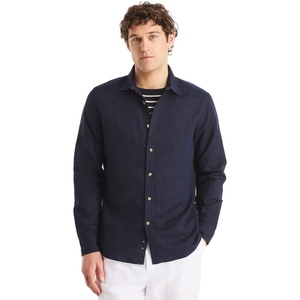 Nautica Men’s Nautica Sustainably Crafted Classic Fit Linen Shirt(Deck Navy Seas)