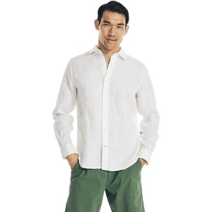 Nautica Men’s Nautica Sustainably Crafted Classic Fit Linen Shirt(Nautica White.)