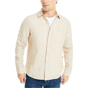 Nautica Men’s Nautica Sustainably Crafted Classic Fit Linen Shirt(Sandy Bar)
