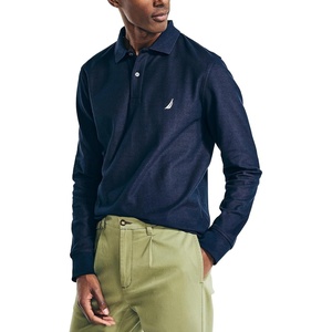 Nautica Men’s Nautica Sustainably Crafted Classic Fit Long-Sleeve Deck Polo(Navy)