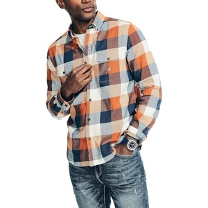 Nautica Mens Nautica Sustainably Crafted Plaid Flannel Shirt(Nautica Tan)