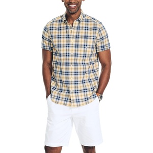 Nautica Men’s Nautica Sustainably Crafted Plaid Short-Sleeve Shirt(Oatmeal)