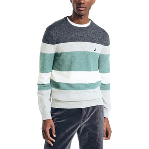 Nautica Men’s Nautica Sustainably Crafted Striped Textured Crewneck Sweater(Grey Heather)