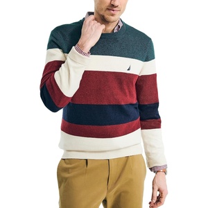 Nautica Men’s Nautica Sustainably Crafted Striped Textured Crewneck Sweater(Nautica Tan)