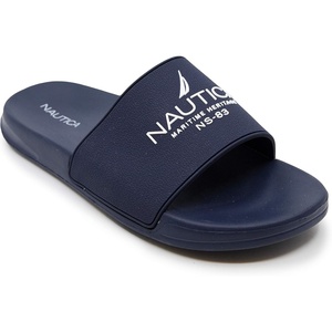 Nautica Men’s Open Toe Slide Sandals – Comfortable Indoor & Outdoor Shower Slippers(Navy Porter)