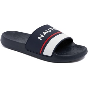 Nautica Men’s Open Toe Slide Sandals – Comfortable Indoor & Outdoor Shower Slippers(Navy Red White-atun)