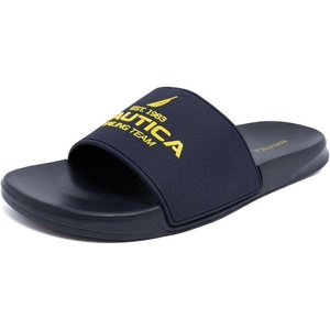 Nautica Men’s Open Toe Slide Sandals – Comfortable Indoor & Outdoor Shower Slippers(Navy Yellow-sherwood)