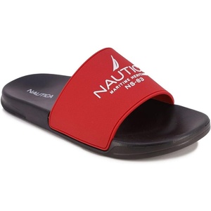 Nautica Men’s Open Toe Slide Sandals – Comfortable Indoor & Outdoor Shower Slippers(Red Black Porter)