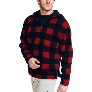 Nautica Men’s Printed Faux Shearling Quarter-zip Hoodie(Nautica Red)