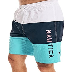 Nautica Men’s Quick Dry Classic Logo Tri-Block Series Swim Trunk(Calypso Blue)